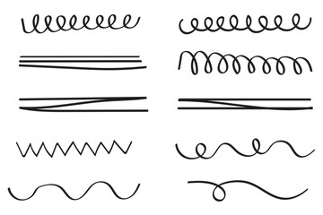 Set of hand drawn marker pen stroke line design element doodle scribble underline . eps 10