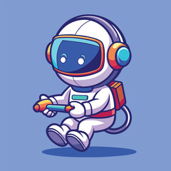 Cute Astronaut Playing VR Game With Controller – Cartoon Vector Icon Illustration, Space and Technology Concept Isolated
