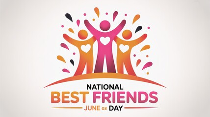 Colorful friends illustration celebrating National Best Friends Day with hearts.