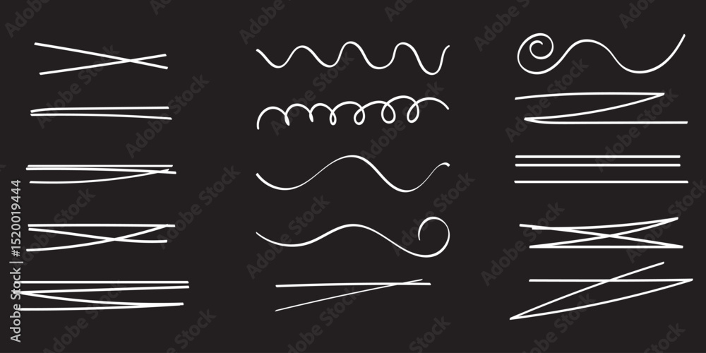 Poster swift crossed and wavy underlines. underline markers collection. vector illustration of scribble lin