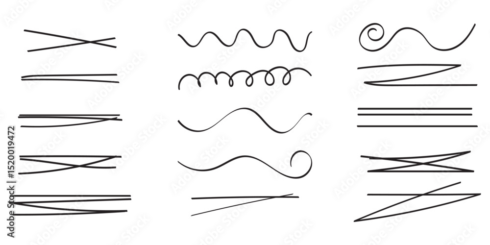 Poster swift crossed and wavy underlines. underline markers collection. vector illustration of scribble lin