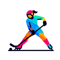 Obraz premium Colorful dynamic vector image of female hockey player in action showcasing athleticism, creativity, and empowerment in women’s hockey on transparent background for sports branding and digital art
