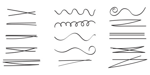 Swift crossed and wavy underlines. Underline markers collection. Vector illustration of scribble lines isolated on white background.