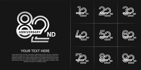 Anniversary logo type set with double line number. white color with ribbon for celebration event