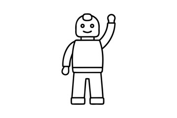 Friendly robot lineart waving hello cartoon illustration