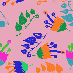 Seamless composition  colored branch, flower . Hand drawn.