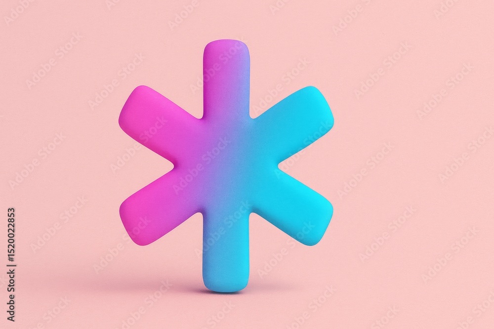 Poster vibrant, gradient-colored asterisk symbol stands out against a soft pink backdrop, creating a visual