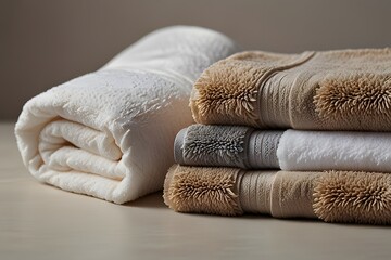 Soft Stacked Bath Towels in Neutral Tones for Home Comfort
