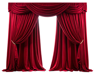 Elegant Red Velvet Stage Curtains with Dramatic Spotlight, Isolated on Transparent Background
