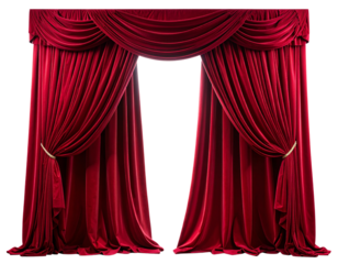 Elegant Red Velvet Stage Curtains with Dramatic Spotlight, Isolated on Transparent Background