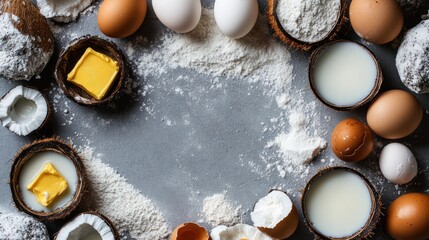 Baking ingredients arranged on a surface