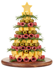 A festive charcuterie Christmas tree board with meats and cheese