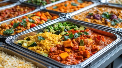 Buffet trays of various Indian dishes