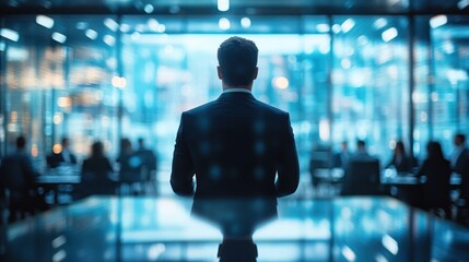 Business leader addressing a group in a modern office