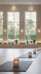 Calm, bright yoga studio