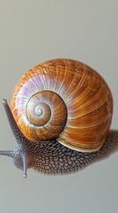Close-up of a snail on a light beige background
