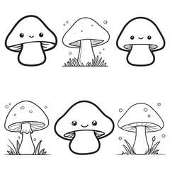 Mushroom Line Art Vector, Black and White Mushroom Illustrations.