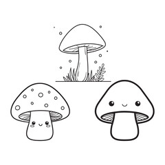Mushroom Line Art Vector, Black and White Mushroom Illustrations.
