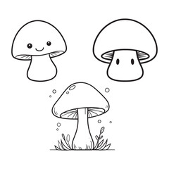 Mushroom Line Art Vector, Black and White Mushroom Illustrations.