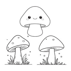 Mushroom Line Art Vector, Black and White Mushroom Illustrations.