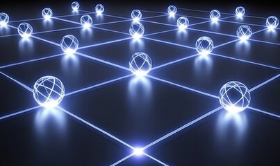 Glowing network nodes, grid, abstract technology