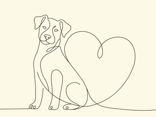 International dog day, continue line art style vector illustration.