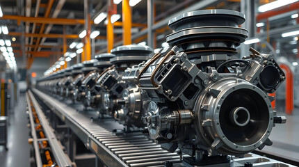 Fototapeta premium Car engine production on the factory conveyor line