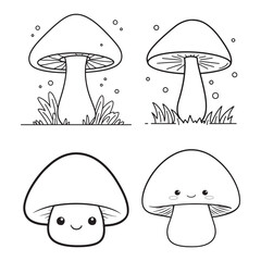 Mushroom Line Art Vector, Black and White Mushroom Illustrations.