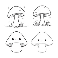 Mushroom Line Art Vector, Black and White Mushroom Illustrations.