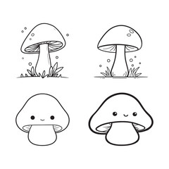 Mushroom Line Art Vector, Black and White Mushroom Illustrations.