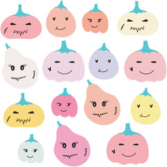 set of Halloween pumpkins illustrations in vector