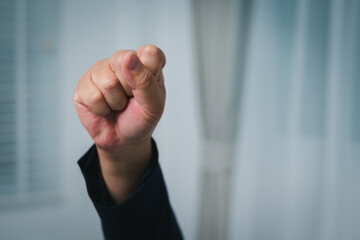 Business hand gesture signifying negotiation office setting close-up view professional environment