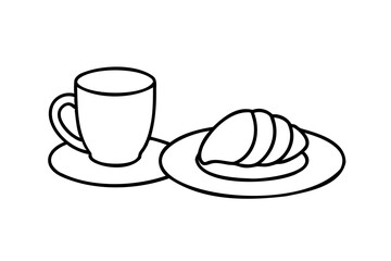 Simple lineart illustration coffee cup and pastry breakfast