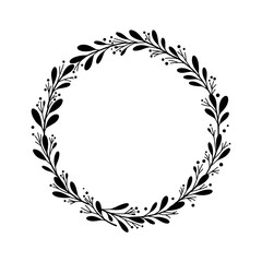 Minimal circular frame made of black leaves and twigs