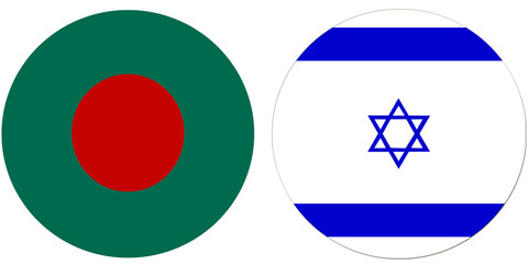 Bangladesh Official flag with Israel national flag, both countries flags are in Round shape and isolated on white background
Circular colorful design Flag with together.
Israelis