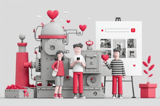 Cartoon style illustration of teamwork in a playful modern setting