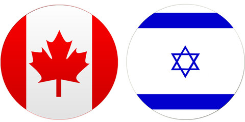 Canada Official flag with Israel national flag, both countries flags are in Round shape and isolated on white background
Circular colorful design Flag with together.
Israelis