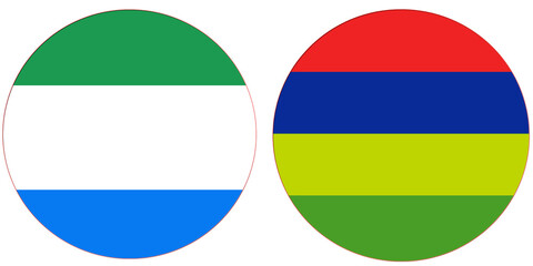 Sierra Leone Official flag with Mauritius national flag, both countries flags in Round shape and isolated on white background
Circular colorful design Flag with together.
Mauritius