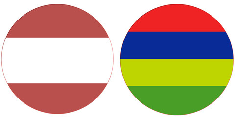 Latvia Official flag with Mauritius national flag, both countries flags in Round shape and isolated on white background
Circular colorful design Flag with together.
Mauritius