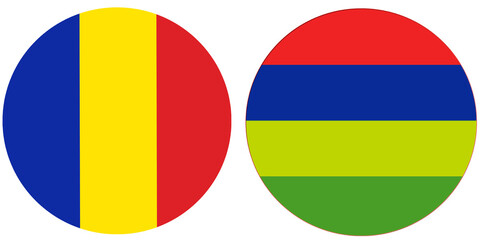 Fototapeta premium Chad Official flag with Mauritius national flag, both countries flags in Round shape and isolated on white background Circular colorful design Flag with together. Mauritius