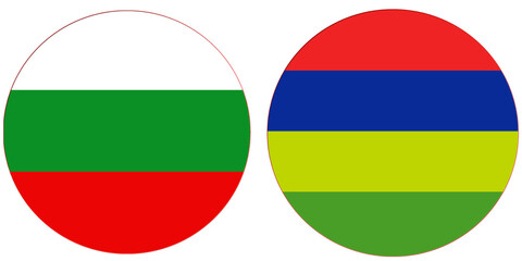 Bulgaria Official flag with Mauritius national flag, both countries flags in Round shape and isolated on white background
Circular colorful design Flag with together.
Mauritius