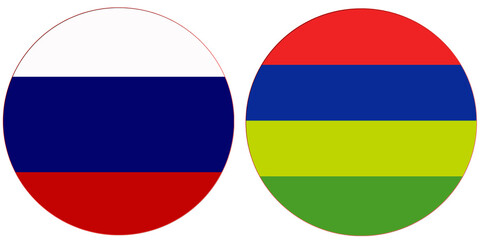 Russia Official flag with Mauritius national flag, both countries flags in Round shape and isolated on white background
Circular colorful design Flag with together.
Mauritius