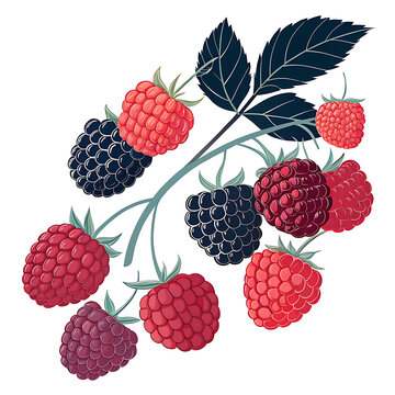 raspberry and blackberry isolated on white background