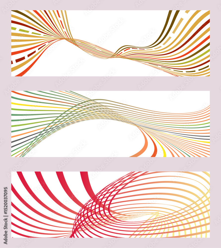 Poster wavy lines or ribbons. set of 3 backgrounds. multicolored striped gradient. creative unusual backgro