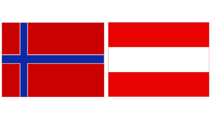 Norway Official flag with Austria national flag, both countries flags in Rectangular shape and isolated on white background
Horizontal colorful design Flag with together.
Norway