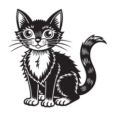 Obraz premium Vintage Style Cute Cat Sitting with Big Eyes Illustration