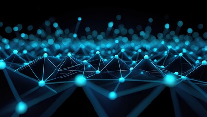 Close-up on blue blockchain nodes powering social network. Viral content profiles converge with decentralized peer interaction expansion landscape. Solution based platform infused tech effect. Proof