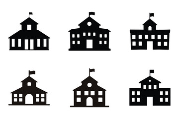 School building silhouette vector set, house icon