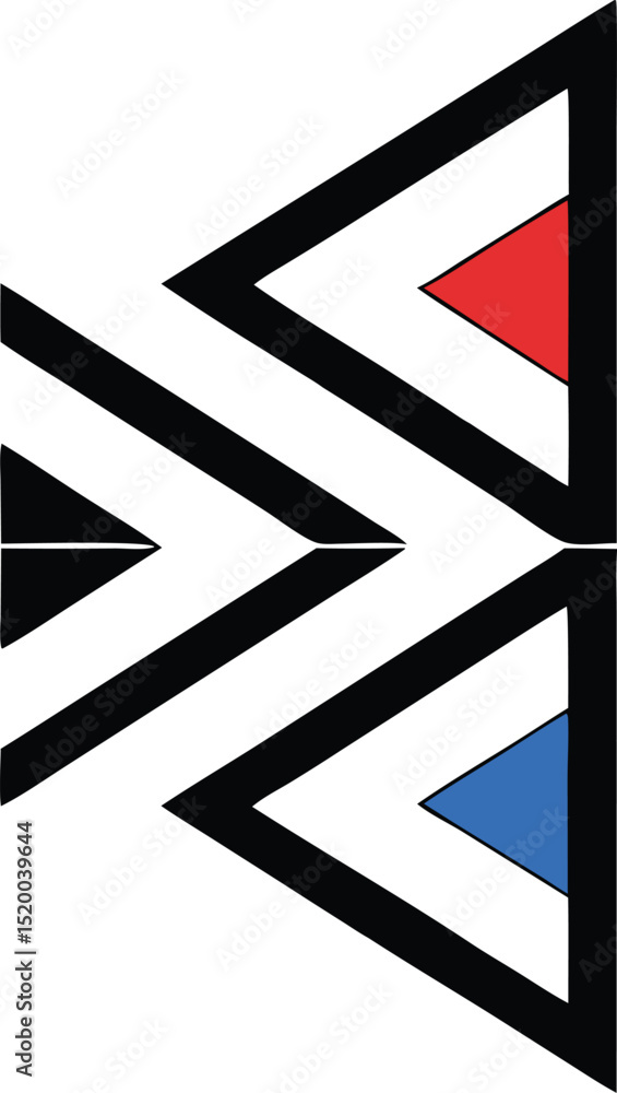Poster modern geometric design with angled lines in red and blue color palette