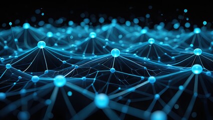 Close-up on blue blockchain nodes powering social network. Viral content profiles converge with decentralized peer interaction expansion landscape. Solution based platform infused tech effect. Proof